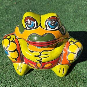 TALAVERA Ceramic Hand-Painted Colorful Frog Planter MADE IN MEXICO